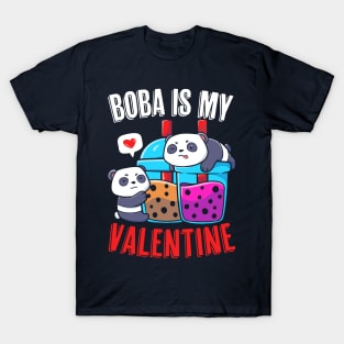 Boba Is My Valentine Funny Kawaii Panda Valentine's Day T-Shirt